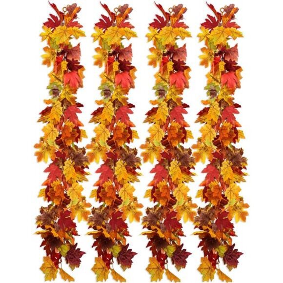4 Packs Fall Garland Maple Leaf, 5.9Ft/Pieces Fall Leaves Garland - Picture 1 of 7